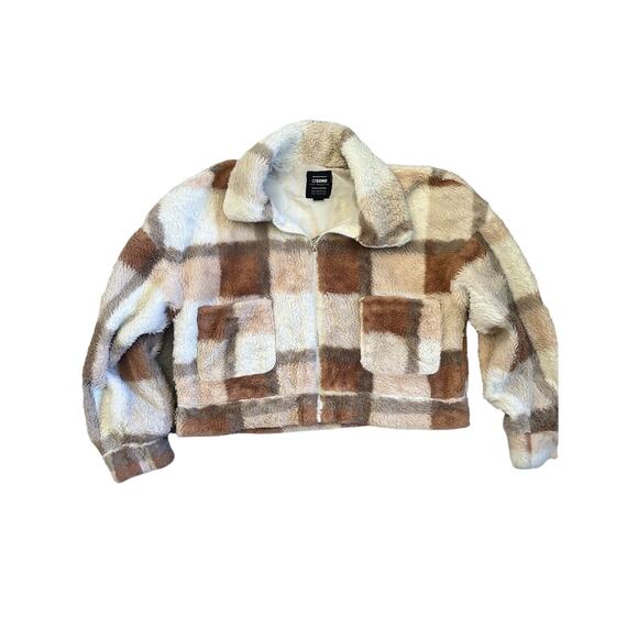 Ci Sono - Women’s Cropped Plaid Full Zip Fuzzy Soft Jacket in Size Medium - Picture 3 of 7